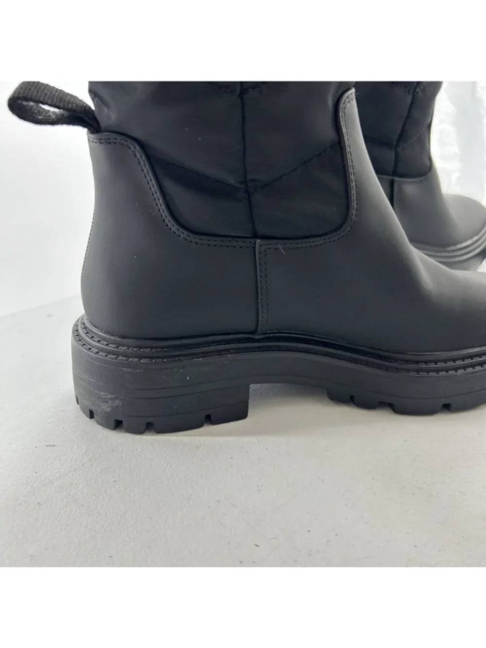 Zara Boots | Zara Low Heel Quilted Tall Chevron Boots Women US 6 Black Lug Sole